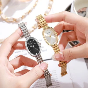Stylish Quartz Wrist Watch Featuring Unique Oval Shaped Steel Bracelet - Picture 1 of 18