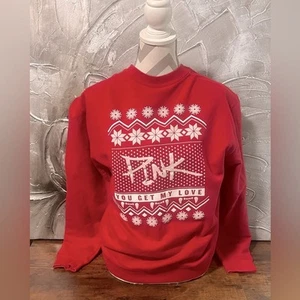 Victoria's Secret PINK rot Grafik Urlaub Sweatshirt Pullover Rundhals - Größe L - Bild 1 von 11