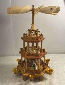 Vintage 18” Christmas Nativity Windmill Carousel Pyramid 3 Tier German Wood - Picture 1 of 18