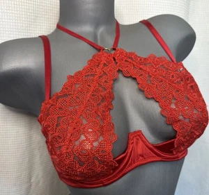 Sujetador halter de encaje rojo 32D Victoria's Secret Dream Angels Sweetheart - Imagen 1 de 10