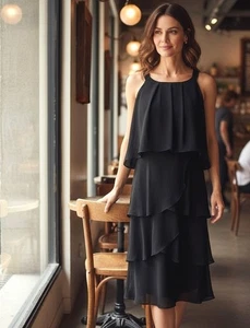 Dressbarn Little Vestito Nero Chiffon a Livelli Taglia 4 Occasioni Speciali Sera - Foto 1 di 7