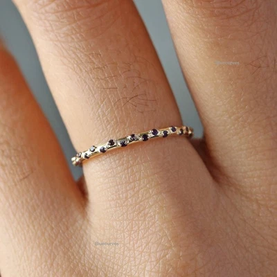 Amethyst Full Eternity Thin Stackable Band Ring in 14k Yellow Gold Birthday Gift - Image 1 of 4