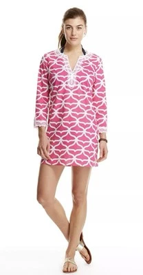 Vestido túnica bordada Vineyard Vines rosa intenso talla M Nautical Resort Foto 1 de 4