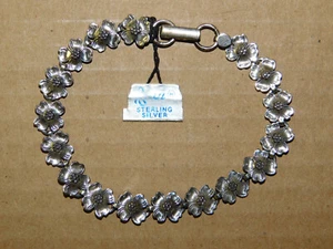 Beau 925 Sterling Silver Dogwood Linked Delicate Bracelet Signed Vintage 7.25” - Bild 1 von 6