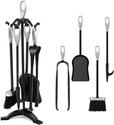 Amagabeli 5 Pezzi 64 Cm Set Di Attrezzi per Camino Manici in Argento Accessori p - Immagine 1 di 4