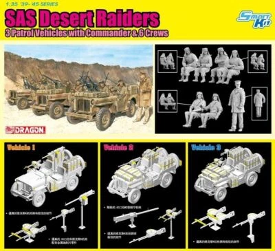 DRAGON 6931 1/35 SAS Desert Raiders 3 Patrol Vehicles with Commander & 6 Crews - Image 1 of 2
