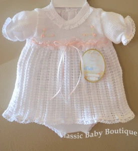NWT Will'beth White Pink 2pc Ribbon Knit Dress Newborn Size 0 Baby Girls nb - Picture 1 of 1