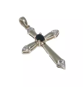 Colgante De Cruz De Diamante Y Zafiro De Oro Amarillo De 9 Quilates Para Damas - Imagen 1 de 4