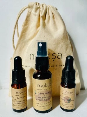 NUEVO JUEGO DE REGALO MOKSA SLEEPY TIME NIEBLA CALMANTE ACEITE LIMPIEZA LAVANDA + BOLSA SIN PAÑO Foto 1 de 4
