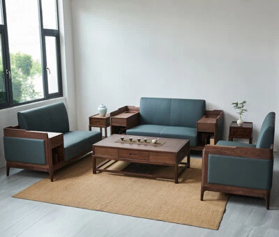 Новый китайский стиль черный орех дерева диван комплект с журнальный столик и торцевой столик - Изображение 1 из 4