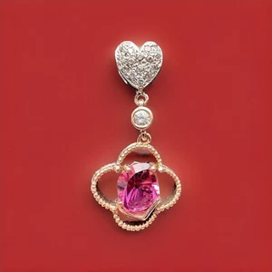 Colgante Corazón Turmalina Rosa Corte Elegante Diamante Natural Oro Rosa y Blanco 14K - Imagen 1 de 20