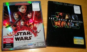 Two STAR WARS BLU-RAYs LAST JEDI + FORCE AWAKENS DVD Slipcovers DIGITAL Bonuses - Picture 1 of 2
