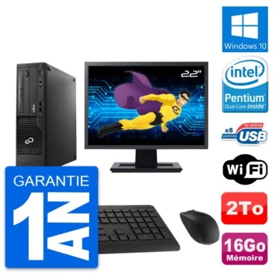 PC Fujitsu E510 DT Schermo 22" Pentium G2020 RAM 16GB Disco 2TB Windows 10 Wifi - Immagine 1 di 4