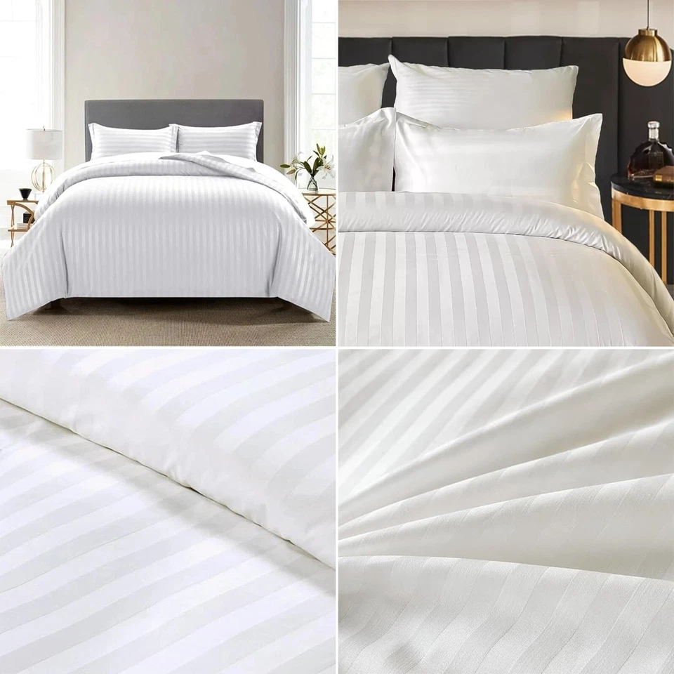 DECOR MY HOME Stripe Duvet Cover wth Pillowcase Egyptian Satin Cotton Hotel Quality No Closing