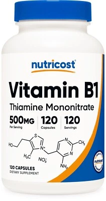 Nutricost Vitamina B1 (Tiamina) 500mg, 120 Cápsulas - Sem Glúten e Não-OGM - Imagem 1 de 4