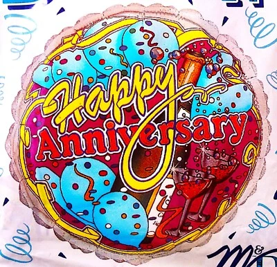 "Happy Anniversary" Large Champagne Mylar Foil Party Balloon Vintage - Image 1 of 3