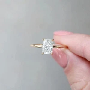 Solitaire Radiant Cut VVS1/D Diamond Engagement Ring 14K Yellow Gold Finish - Picture 1 of 7
