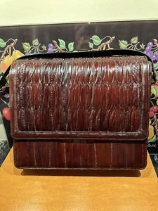 Eelskin Cognac Crossbody Shoulder Bag Ruched Front Stunning Purse - Picture 1 of 7