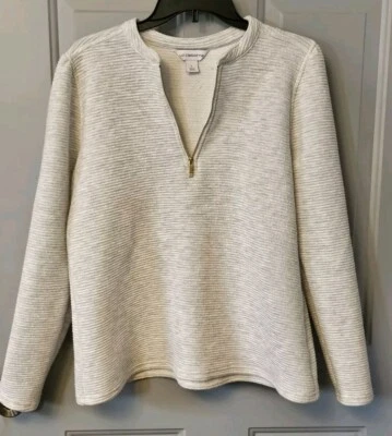 Liz Claiborne Quarter Zip Fleece Sweatshirt In Ivory Size L - Image 1 of 4