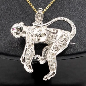 0.84Ct Round Cut Diamond G/VVS2 18k White Gold Monkey Brooch Pendent - Picture 1 of 14