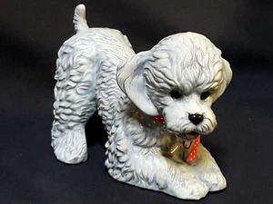 Vintage Gray Poodle Mix Figurine with Red Bow - Inscribed on Bottom - Free Ship - Picture 1 of 12