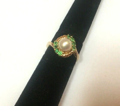 14k Yellow Gold Emerald Pearl Ring Size 7 - Designer JAM - Gorgeous - MUST SEE - Image 1 of 4