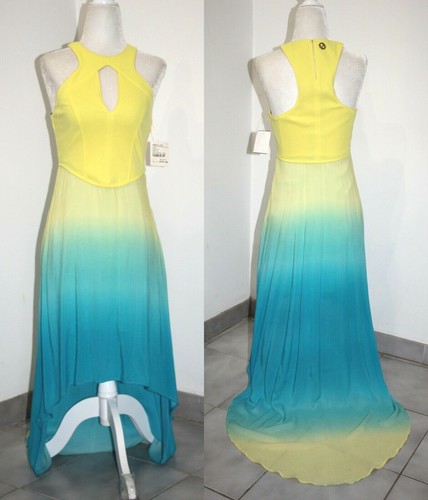 Abito racerback Versace jeans alto basso grado giallo blu taglia USA S IT 40 $895