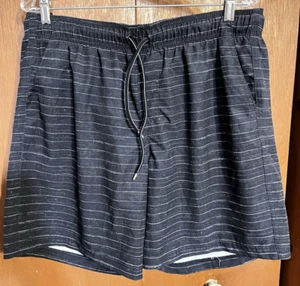 George Swim Trunks Shorts Mens LG 36-38 Black Striped 4 Pockets Inner Brief - Picture 1 of 4