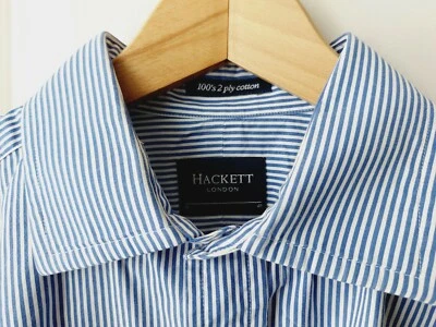 Hackett Gent's Shirt - Size XL 16" Blue & White Stripe Double Cuff + Cufflinks - Image 1 of 4