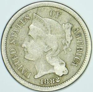 1882 Three Cent Nickel; VF-XF; Nice, Scarce! - Picture 1 of 2