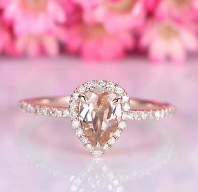 1.5Ct Lab-Created Morganite Engagement Ring Accents Halo 9ct SOLID Rose Gold - Image 1 of 4