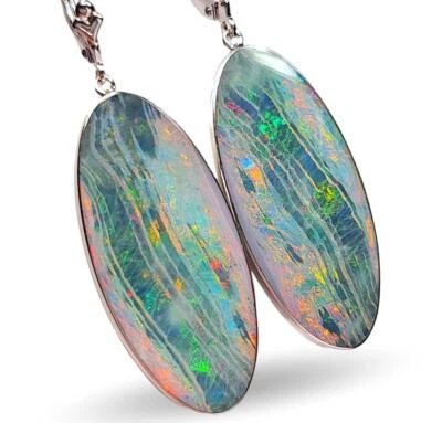 Moons River' 大号纯银正品澳大利亚蛋白石耳环 47 克拉 K32 — 第 1/4 张图片