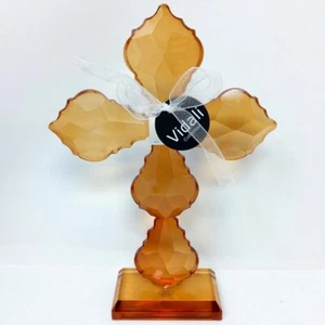 Neu mit Etikett Vidali schillernd 8,5" groß Bernstein Kristall Kreuz Briefbeschwerer Hochzeit Dekor - Bild 1 von 6