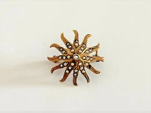 Antique 14k Yellow Gold Starfish Sun Burst with Seed Pearls Pin Brooch - Bild 1 von 7