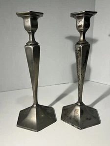 VECCHI CANDELABRI SHEFFIELD ARGENTO PIATTO 10" COPPIA SET DI 2 ANTICHI VINTAGE - Foto 1 di 5
