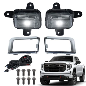 LED Fog Light For 2022 2023 2024 GMC Sierra 1500 Front Lamp W/Chrome Cover Wire - Imagen 1 de 14