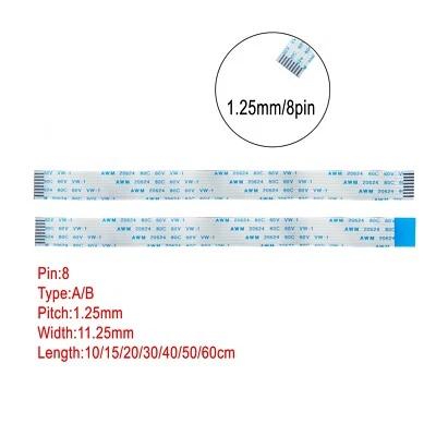 8Pin 1.25mm FFC Flexible Flat Cable AWM VW-1 20624 80C 10/15/20/30/40/50/60 CM - Image 1 of 4