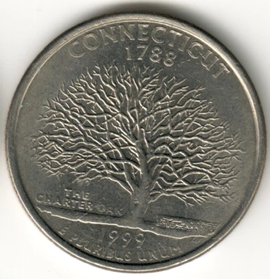 USA - 1999P - Washington ¼ $ - Connecticut - Error - Weak Strike Oak - #13309 - Image 1 of 2