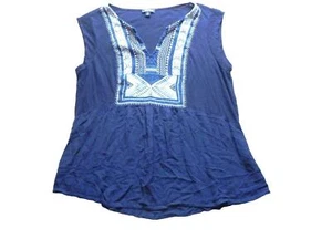 Lucky Brand Shirt Womens 1X Sleeveless Flowy Blouse Embroidered Bib Casual Lady - Picture 1 of 6