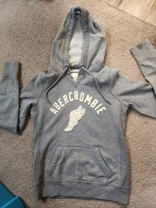 Vintage Y2K Abercrombie Fitch Hoodie Womens M Gray Distressed Slim Fit - Picture 1 of 5