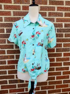 Disney The Little Mermaid Ariel & Friends Scenic Women’s Tie-Front Woven Top XL - Picture 1 of 13