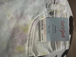 Cat And Jack Girls Midi Shorts XXL 18 Denim Frayed Hem Super Stretch Tie Dye - Picture 1 of 3