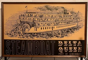 Vintage Scratch Board Art Delta Queen Steamboat 35x23 Engraving Pro Framed - Picture 1 of 7