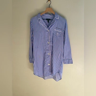Ralph Lauren Camisa de Dormir Rayas Azul y Rosa Logo RLL 100% Algodón Talla Mediana Foto 1 de 4