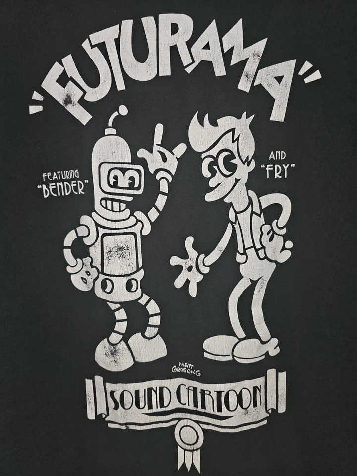 Futurama Bender Fry 2012 Retro Xl Mens Black Graphic Logo Short Sleeve Tshirt - Image 1 of 4