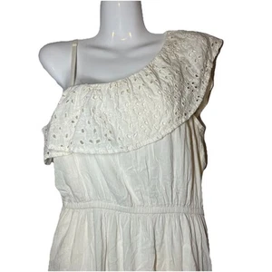 Old Navy Midi One Shoulder Eyelet Dress Cream Lined Small Adjust Strap Ruffle - Picture 1 of 17