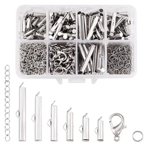 Pandahall 120pcs/1Box 6Sizes Iron Slide On End Clasp Tubes Slider with Extend... - Picture 1 of 7