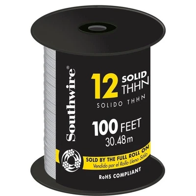 Southwire 100 ft. 12 White Solid CU THHN Wire - Image 1 of 4