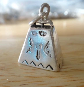 21x14mm Movable 5g Southwest Cow Bell Cowbell Sterling Silver Charm - Picture 1 of 4