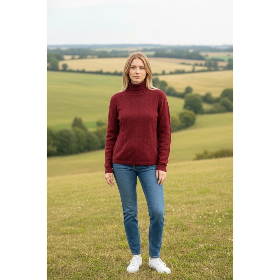 Suéter Jones New York Mujer Country Italiano Lana Merino Tejido con Cable Cuello Alto Foto 1 de 4